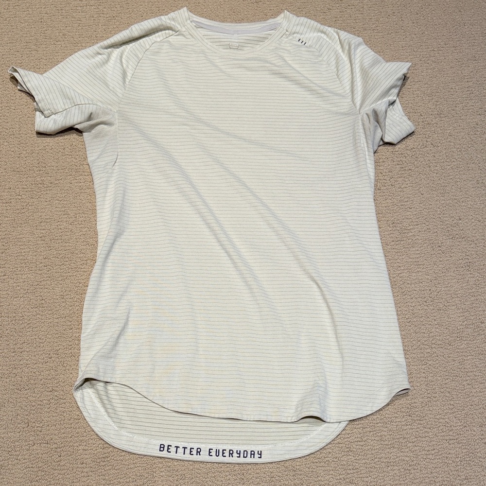 Lululemon Cream / Gray stripe performance t-shirt